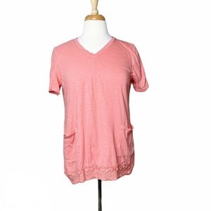 Logo by Lori Goldstein Short Sleeve Shirt Tunic Pocket Embroidered Lace …